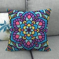 Square linen throw pillow case featuring vibrant colorful mandala geometric floral patterns - 18x18 Inch / Vibrant Multicolor Mandala (18)
