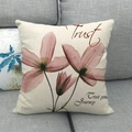 Linen pillowcase with pink floral print and Trust your Journey artistic text - Style 12-Pink Flower(Trust your Journey)