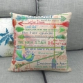 Detail of linen pillowcase with bird and arrow prints on a gray fabric sofa - Multicolor Feather Arrow Quote Style (8) / 18x18 Inch