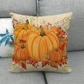 Linen autumn pumpkin pillow cover featuring orange pumpkins and maple leaves on a sofa - Three-Color Pumpkin and Maple Leaf Style (9) / 45x45cm
