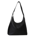 Minimalist black pebbled leather Hobo bag with adjustable wide shoulder strap and silver hardware - Black