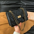 Classic black quilted crossbody bag with gold chain strap and metal swivel lock - Black