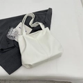 Bolso tote grande blanco minimalista en cuero PU con costuras decorativas para mujer - Blanco Roto