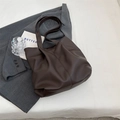 Vintage donkerbruine grote tote tas van PU-leer met lychee-patroon en dubbele hengsels - Bruin