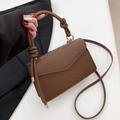 Brown faux leather crossbody bag with crocodile texture and metal ring top handle - Brown