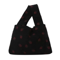 Minimalist black corduroy handbag featuring cute red strawberry embroidery on white background - Black