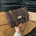 Classic dark brown quilted leather crossbody bag with elegant gold chain strap - Brown