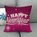 Λινή θήκη μαξιλαριού Happy New Year σε ματζέντα χρώμα με λευκά γιορτινά αστέρια - Ευτυχισμένο το Νέο Έτος (1)