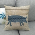 Détail du tissu en lin rustique avec motif de grain de bois et cochon géométrique - Cochon Floral Géométrique (16)