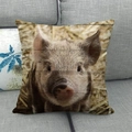 Detail of vintage pig pattern printed on linen pillowcase with rustic wood texture - Pink Grey Pig Portrait Style (7)