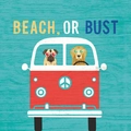 Federa in lino con furgone vintage e cani, tema viaggio estivo in spiaggia - Stile Van Bianco E Rosso Con Cani Occhiali Da Sole (2)
