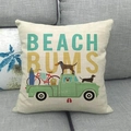 Dettaglio trama federa in lino con stampa auto d'epoca sulla spiaggia e cani carini - Stile Pickup Spiaggia Estiva (3)