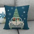 Blue linen Christmas pillow case with dogs in a retro car and snowflake patterns - Blue Christmas Tree With White Car Style (6) / 18x18 Inch