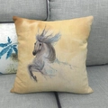 Detailed texture of linen cushion cover featuring stylized artistic horse watercolor print - 45x45cm / Elegant Watercolor Horse (10)