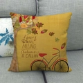 Linen autumn throw pillow featuring a vintage red bicycle and falling leaves on a gray sofa - 18x18 Inch / Vintage Bicycle Autumn Scene Style (6)