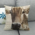 Detailed realistic cow portrait print on a rustic wood-style linen throw pillowcase - Cow Head Close-up Style (15)