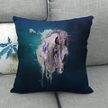 Linen sofa cushion cover with artistic watercolor wild horse pattern on navy background - 45x45cm / Dark Blue Watercolor Horse Head (12)