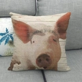 Detailed texture of linen pillowcase with realistic pig print on a grey fabric sofa - Pig Face Close-up Style (16)