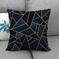Macro detail of the modern geometric pattern and textured linen fabric of the pillowcase - Blue Black Gold Irregular Geometric Lines