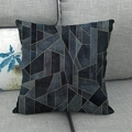 Close-up of linen cushion cover with blue geometric patterns and gold line detailing - Gray Blue Gold Thin Lines Abstract Geometric