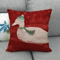 Red linen Christmas pillow cover with white duck in scarf on a gray sofa - 18x18 Inch / Red Nordic White Duck with Scarf