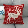 Christmas red linen pillow cover with white reindeer silhouette and festive typography - 18x18 Inch / Red Reindeer Typography Print