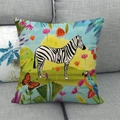 Detailed texture of linen pillowcase with tropical zebra, parrot and floral pattern - Zebra and Flowers Style (9)