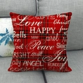 Detail of red and black buffalo plaid Christmas pillow cover with white festive words - 18x18 Inch / Red Black Plaid Christmas Greetings Typography