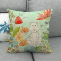 Detailed texture of linen pillow cover featuring a cartoon tiger and floral patterns - Cartoon Tiger Style (12)
