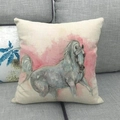 Artistic watercolor running horse print on a square linen throw pillow for sofa decor - 45x45cm / Pink Smudge Running Horse (14)