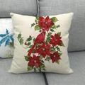 Linnen kussenhoes met rode kardinaalvogel en kerstster voor kerstdecoratie in huis - Kardinaal op Poinsettia Bloemen Ontwerp (2)