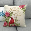 Detail of the linen texture on a Holiday Cheer pillowcase with cardinal and poinsettia - Cardinal With Holiday Cheer Script Design (5)