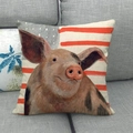 Artistic pig portrait linen pillow cover with American rural style print on grey sofa - American Style Pig (15)