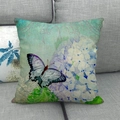 Federa in lino con stampa di ortensia blu e farfalla viola per divano - Ortensia E Farfalla Viola (3)