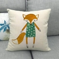 Detail of linen cushion cover with cartoon fox illustration on a grey sofa - 18x18 Inch / Fox in Polka Dot Dress Style (6)