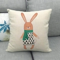 Detailed texture of cotton linen cushion cover featuring a cute rabbit in a sweater - 18x18 Inch / Rabbit in Sweater Style (9)