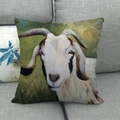 Linen pillowcase with artistic oil painting goat print on grey fabric sofa - Artistic Goat Oil Painting (16)