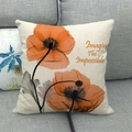 Housse de coussin en lin avec coquelicots orange et texte Imagine The Impossible - Coquelicots Oranges (Imagine The Impossible)(7)