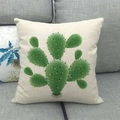 Macro-opname van groene cactusprint op de kussenhoes van natuurlijk linnen textuur - Volledige Realistische Vetplant Cactus(13)