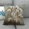 Detail of oil painting style flower pattern on linen pillowcase placed on a grey sofa - Vintage Earth Tone Warm Flowers (7)