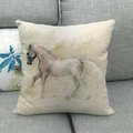 Linen blend throw pillow case with artistic watercolor horse print on gray sofa - Colorful Sketchy Horse (4)