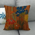 Detailed texture of linen pillowcase with autumn oil painting floral patterns on sofa - Orange Brown Rich Color Flowers (10)