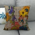 Detailed texture of linen cushion cover with oil painting style fall floral patterns - Sunflower Iris Oil Painting Style (11)
