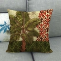 Close-up of vintage palm tree print on breathable linen pillowcase fabric texture - Palm Tree Vintage Stamp (3)
