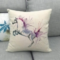 Linen sofa pillow cover featuring an artistic watercolor white horse in purple and lilac - 45x45cm / Purple Tone Watercolor Horse (5)