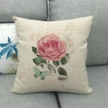 Aquarel linnen kussensloop met rozen, vintage vlinder en decoratieve teksten op bank - 45*45cm (Zonder Kern) / Vintage Roos & Vlinder (1)