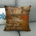 Autumn scenery linen pillowcase with scenic woods and religious text on a sofa - 18x18 Inch / Natural Scenery Scripture Style (7)