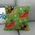 Housse de coussin en lin avec un chien festif et un traîneau rouge sur fond vert - Style Traîneau De Chien De Noël Fond Vert Herbe (8)