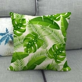 Détail du motif de feuilles tropicales sur la texture de la taie d'oreiller en lin - 45x45 cm / Feuilles Vertes Tropicales Vives (16)