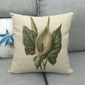 Close-up of vintage floral plant illustration on a beige linen throw pillowcase - White Calla Lily Pattern (Pattern 7) / 45x45cm